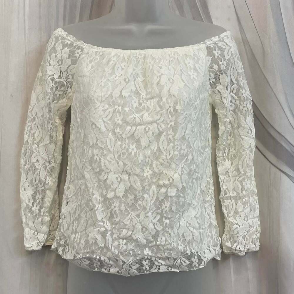 Finejo Elegant Lace Off-Shoulder Top White Large